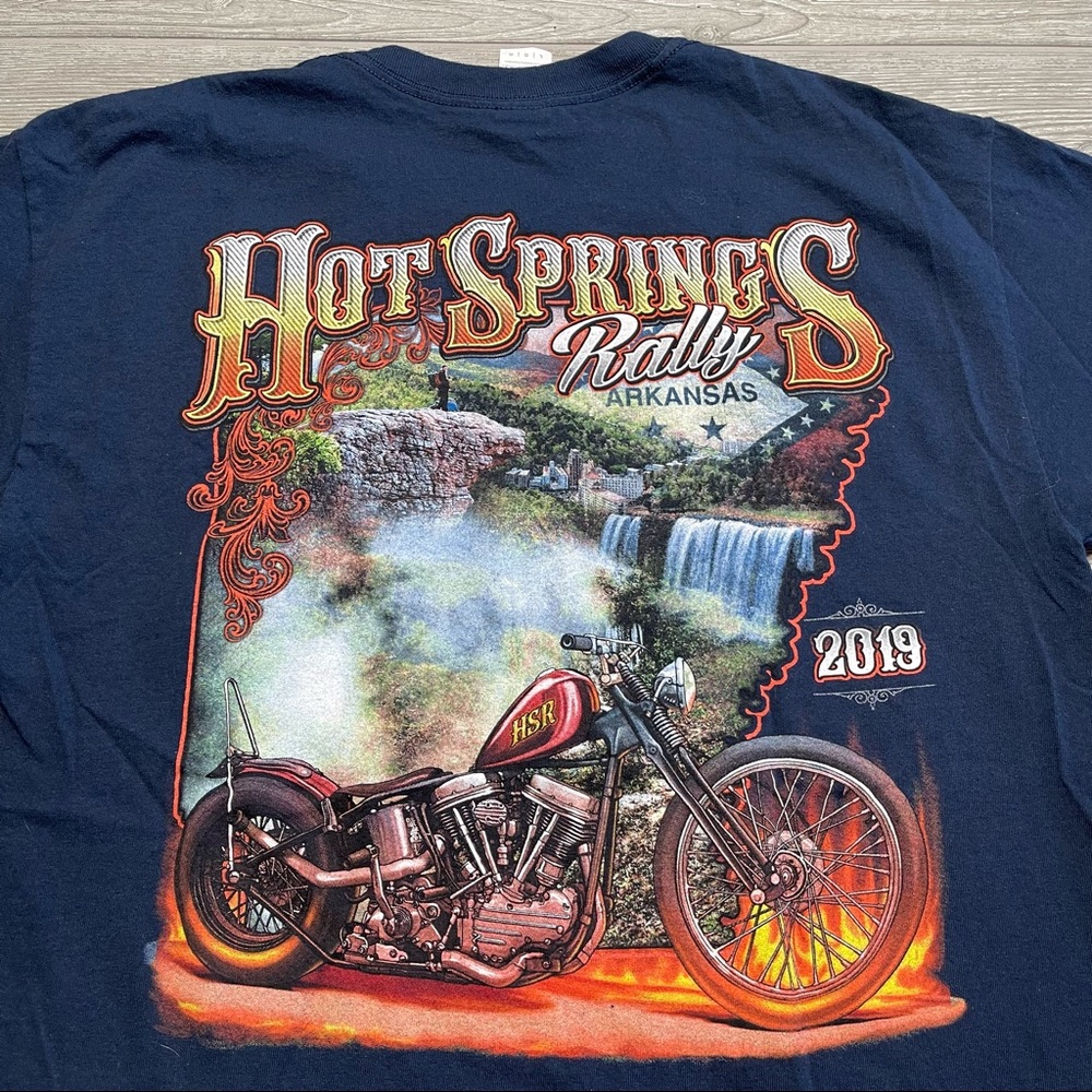 2019 Hot Springs Motorcycle Rally Biker Navy Blue Tee… Gem